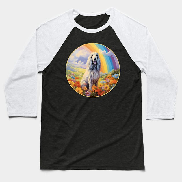 Colorful Afghan Hound Rainbow Flower Dog Art Baseball T-Shirt by Sports Stars ⭐⭐⭐⭐⭐